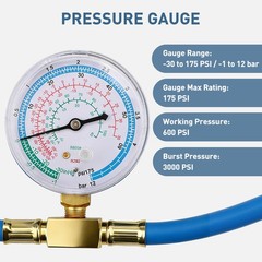 R290 R600A Refrigerant Charging Hose w/ Gauge & Can Tap 600 PSI AC Recharge kit
