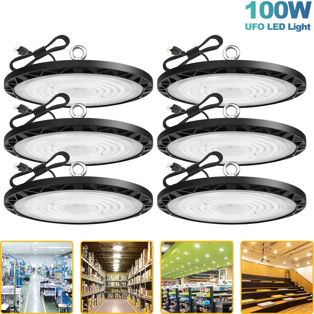 6Pcs 100W UFO Led High Bay Light Industrial Commercial Factory Warehouse 90-277V