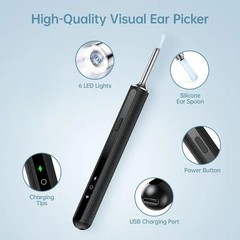 NEW LED Ear Wax Cleaner Ear Camera Otoscope with Light Cleaner Removal Kit-Black