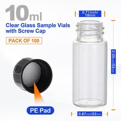 100 Pack 4ml/10ml Glass Vials with Screw Caps Clear Liquid Sample Vial Bottles