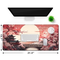 Japanese Large Gaming Mouse Pad with Stitched 31.5L x 15.8W inches, Sunset