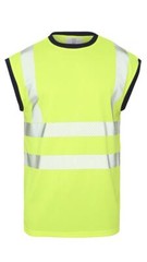 New Mens Hi Viz Vis Hi Visibility Vest Top Safety Work Wear Crew V Neck T-Shirt