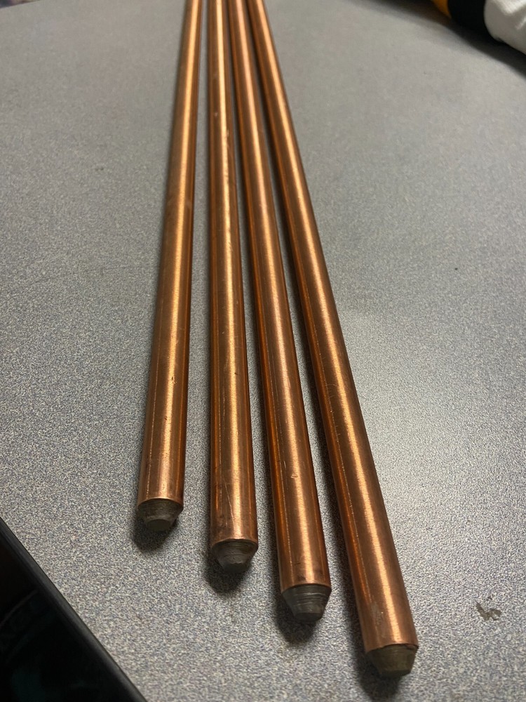(4) NEW Pointed End Ground Rod: 5/8 In Dia, x 4 Ft Copper Bonded