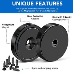 Heavy Duty Magnets with Hole 150LB Strong Neodymium Wall Mount Magnets 6 Pack