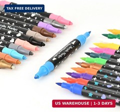 24 Colors Dual Tip Acrylic Paint Marker Pens Set, Multifunctional Acrylic Tips w