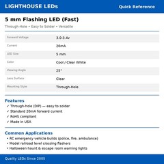 5 x LED 5mm Cool White Extra Fast Flashing Blinking Strobe Ultra Bright LEDs 6Hz