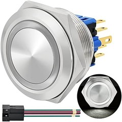 30mm Push Button Switch Big Head Waterproof IP67 12V LED Angel White