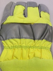 Reflective Yellow/Gray Leather Gloves 100 Gram 3M Thinsulate Lining, Safety Cuff