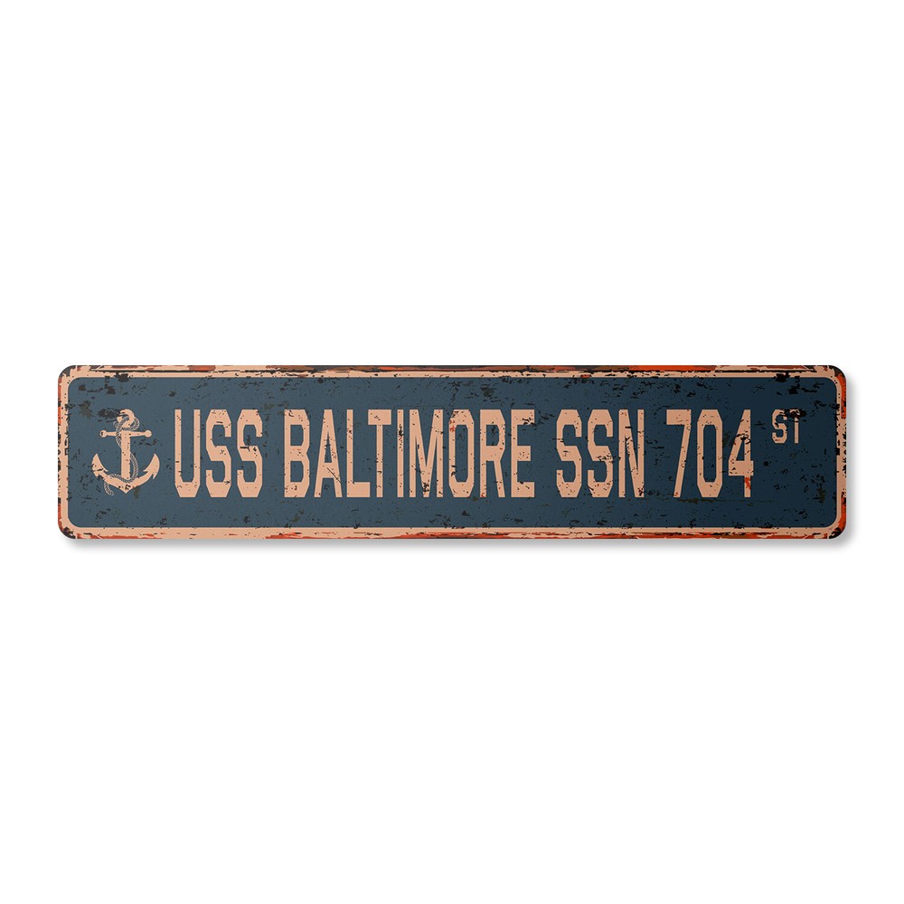 USS BALTIMORE SSN 704 Vintage Street Sign us navy ship veteran sailor rustic