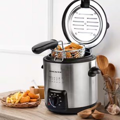 0.95 Qt Silver Mini Electric Deep Fryer with Removable Frying Basket