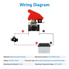6pcs SPST ON/Off 2Pin Heavy Duty Rocker Toggle Switch with Cover 12V 20A for Car