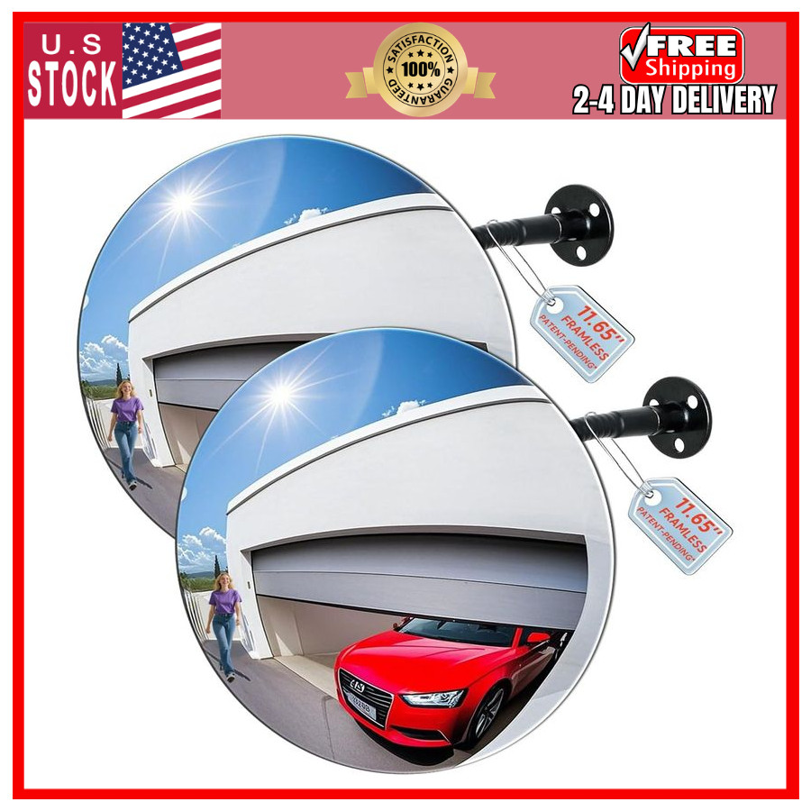 11.65″ Acrylic Convex Mirror 2 Pack Garage Parking Security Wide Angle
