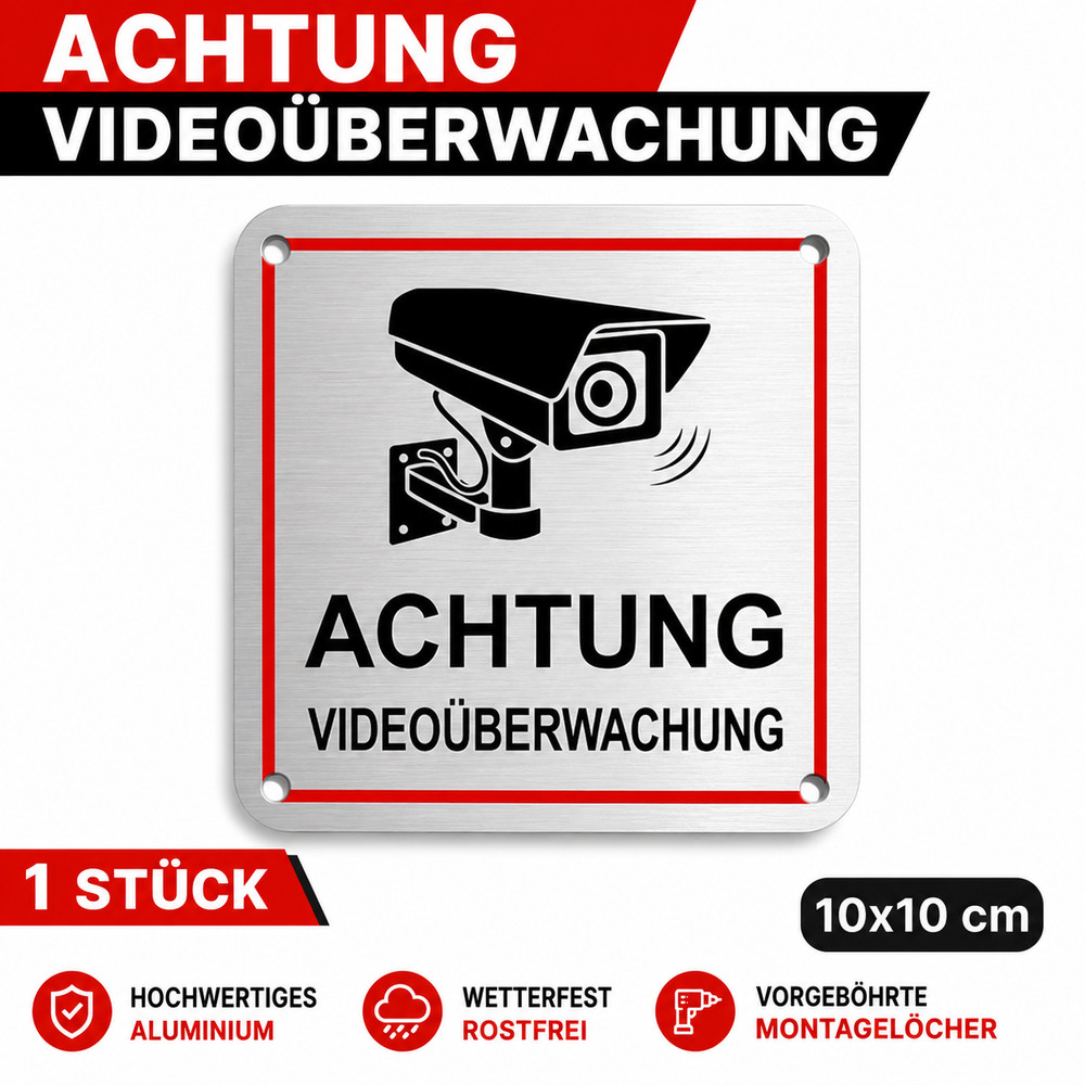 Video Surveillance Warning Sign Aluminium 10x10cm CCTV Sign 1 2 3 4 Pack Weatherproof