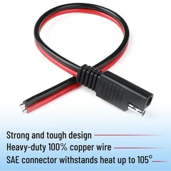 16 Pack SAE Connector 12 Inch 14 AWG Copper Wire, 2 Pin Single Plug Connector