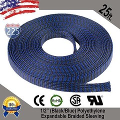 25 FT 1/2″ Black Blue Expandable Wire Sleeving Sheathing Braided Loom Tubing US