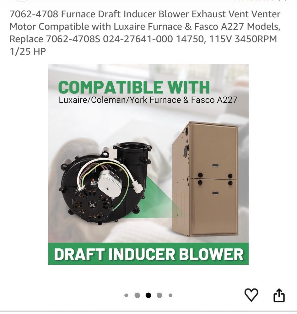 7062-4708 Furnace Draft Inducer Blower Exhaust Vent Venter Motor- Brand New!!