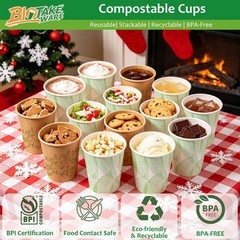 12oz 240Count Compostable Paper Cups, Plant-Based Disposable Coffee Cups with…