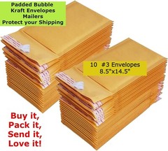 Mailers 10 #3 8.5X14.5 Kraft Paper Bubble Padded Envelopes Mailers Case