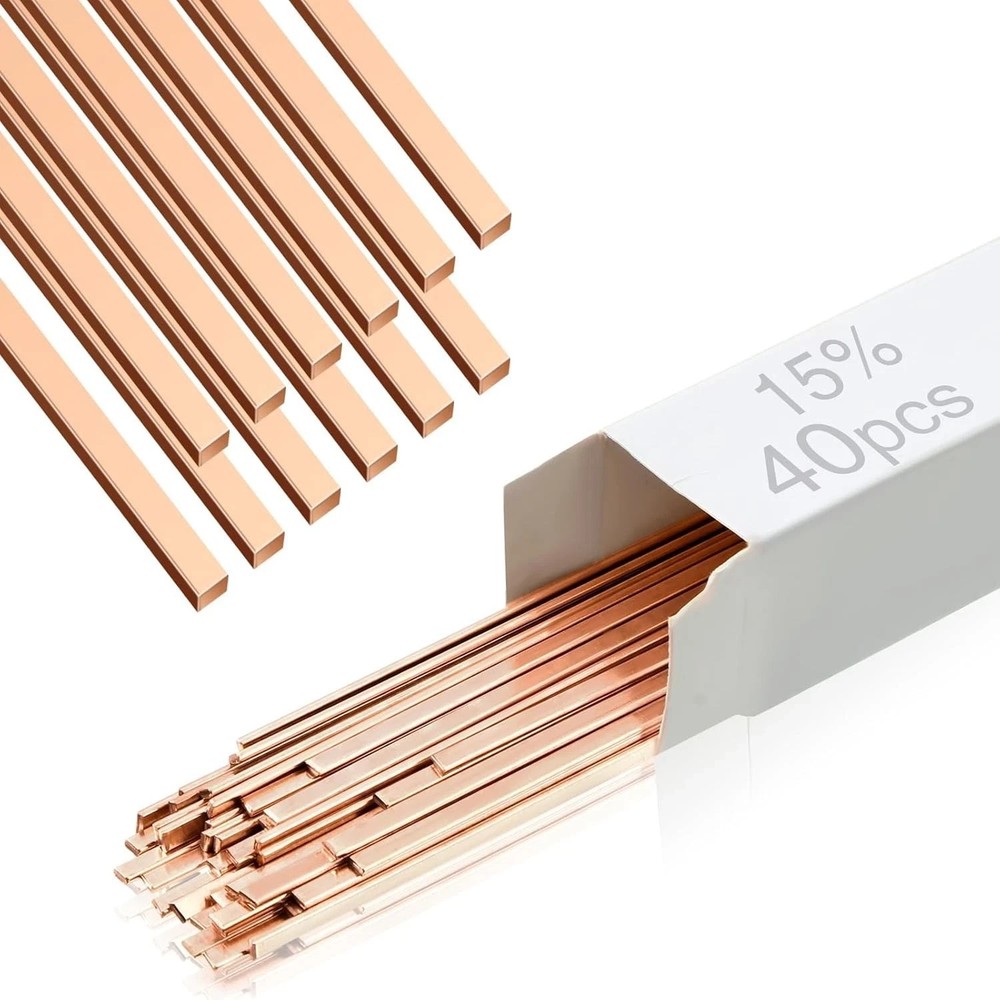40 Sticks 15% Silver Brazing Rods – Flat Phos Copper Welding Rods for HVAC, Air