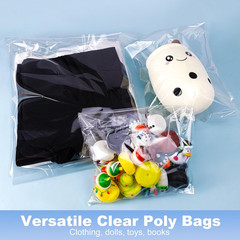 100 Count Clear Poly T Shirt Bags, Cellophane Bags, Self Sealing With 10 Pcs Siz
