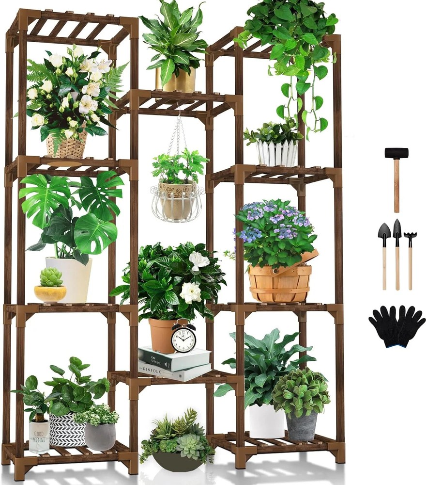 Plant Stand Indoor Outdoor, Tall Plant Shelf for Multiple Plants, 10 tiers 11Pot