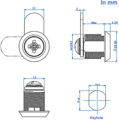 Cam Lock Set 1-1/8 Inch Keyed Alike Chrome Finish for Cabinets Drawers Mailboxes
