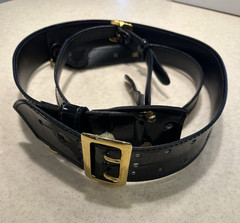USMC Sam Browne Black Leather Duty Belt Size 36 w/ Brass Buckle, Grommeted