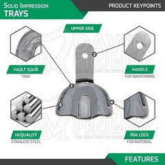 10 Pcs Solid Metal Dental Impression Trays Set Upper/Lower Edentulous Instrument