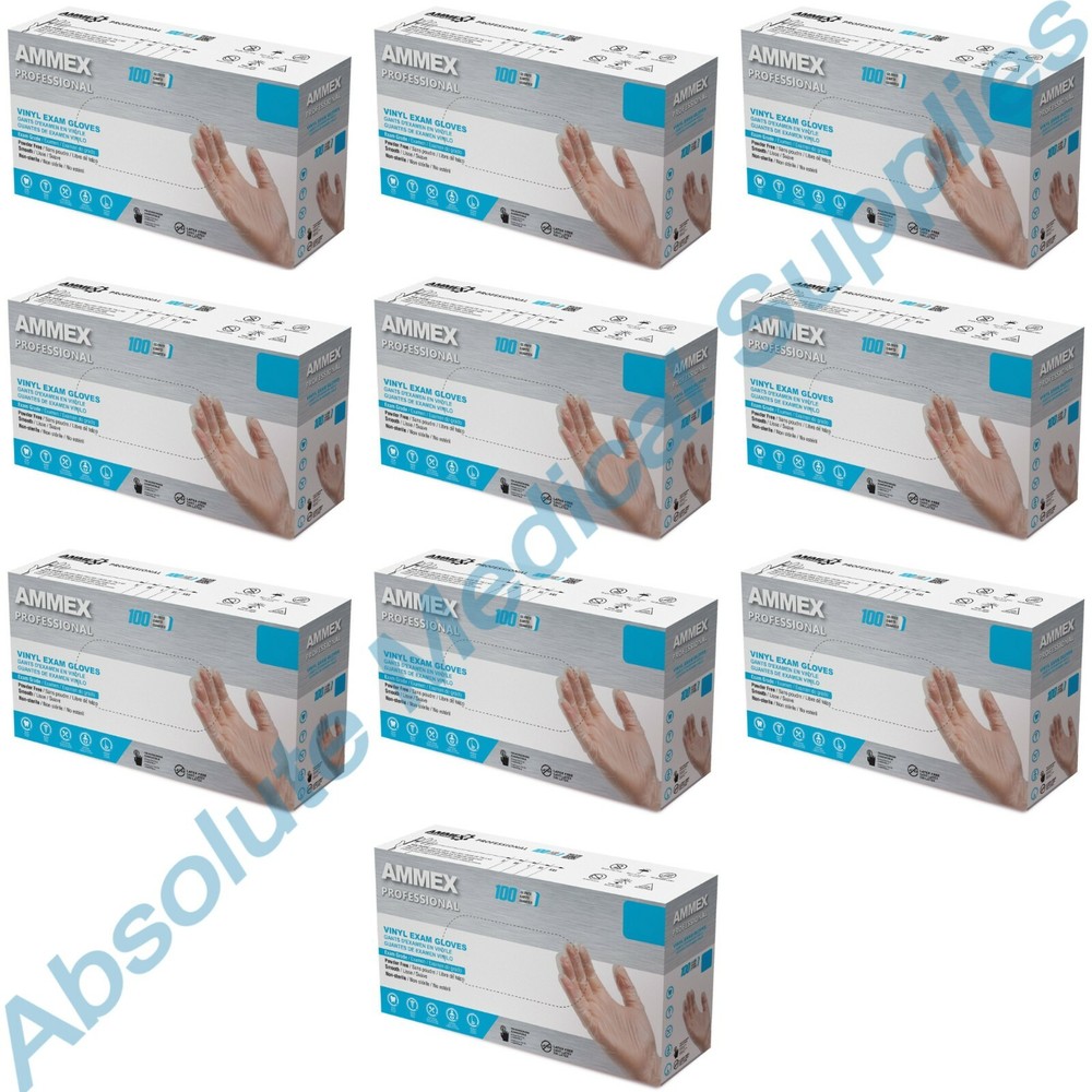 *1,000-Piece* Ammex Professional Vinyl Exam Medical Gloves Clear Large VPF66100