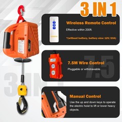Power Electric Portable Hoist Winch 1500LBS, 3 in 1 Electric Cable Hoist 110V 25