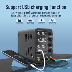 DC Power Supply 0-32V 0-10A Switching with 20W USB and Type-C Quick-Charge, LED