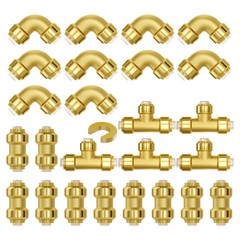 Pipe Fittings 25PCS 1/2″ (Straight, Elbows, Tees) Push-Fit Brass fittings
