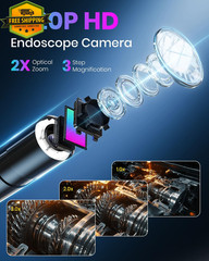 Cámara Endoscópica Con Luz Doble Lente 4.3 Pulgadas HD 1920P Cable Semi-Rígido