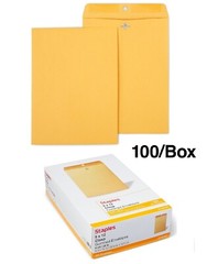 100 Pcs CLASP ENVELOPES 9”x12” Kraft Shipping Mailing Gummed Business Manila