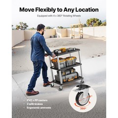 Uimoso 3-Tier Rolling Utility Cart, 300 lbs Capacity,27.6 x 18.1 in Service Cart