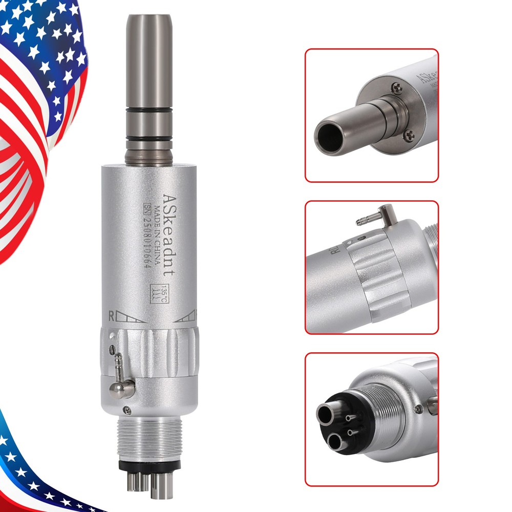 ASkeadnt Dental Low Speed Handpiece Straight Nosecone / Air Motor 4 Hole E-type