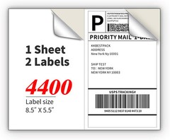 1000-4000 Premium 8.5X 5.5″ Half Sheet Self Adhesive Shipping Labels 2 Per Sheet