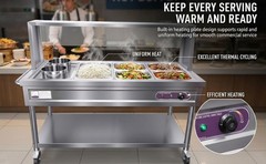 Commercial Food Warmer, 1800W Professiona Electric Steam Table 5 Trays + 2 Pots