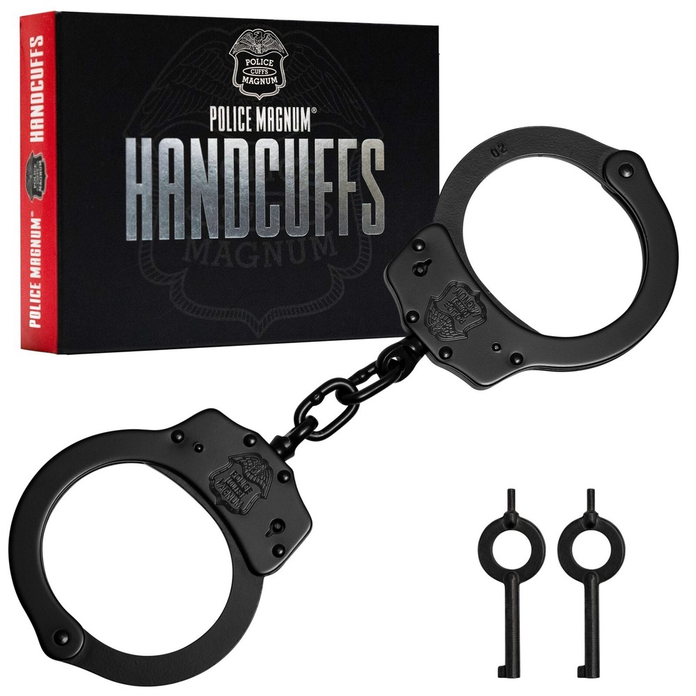 Police Magnum Black Steel Heavy Duty Handcuffs-Law enforcement security gear