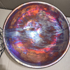 Heavy Solid Copper 14″ Bowl Kettle Rolled Edge Round Base Made In France Antique