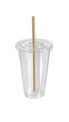100 Sets 32 oz Plastic Clear Cups with Flat Lids and Eco Compostable Straws