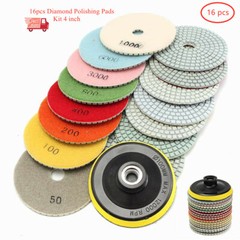 16pcs Diamond Polishing Pads 4in Wet/Dry for Granite Concrete Marble Grinding