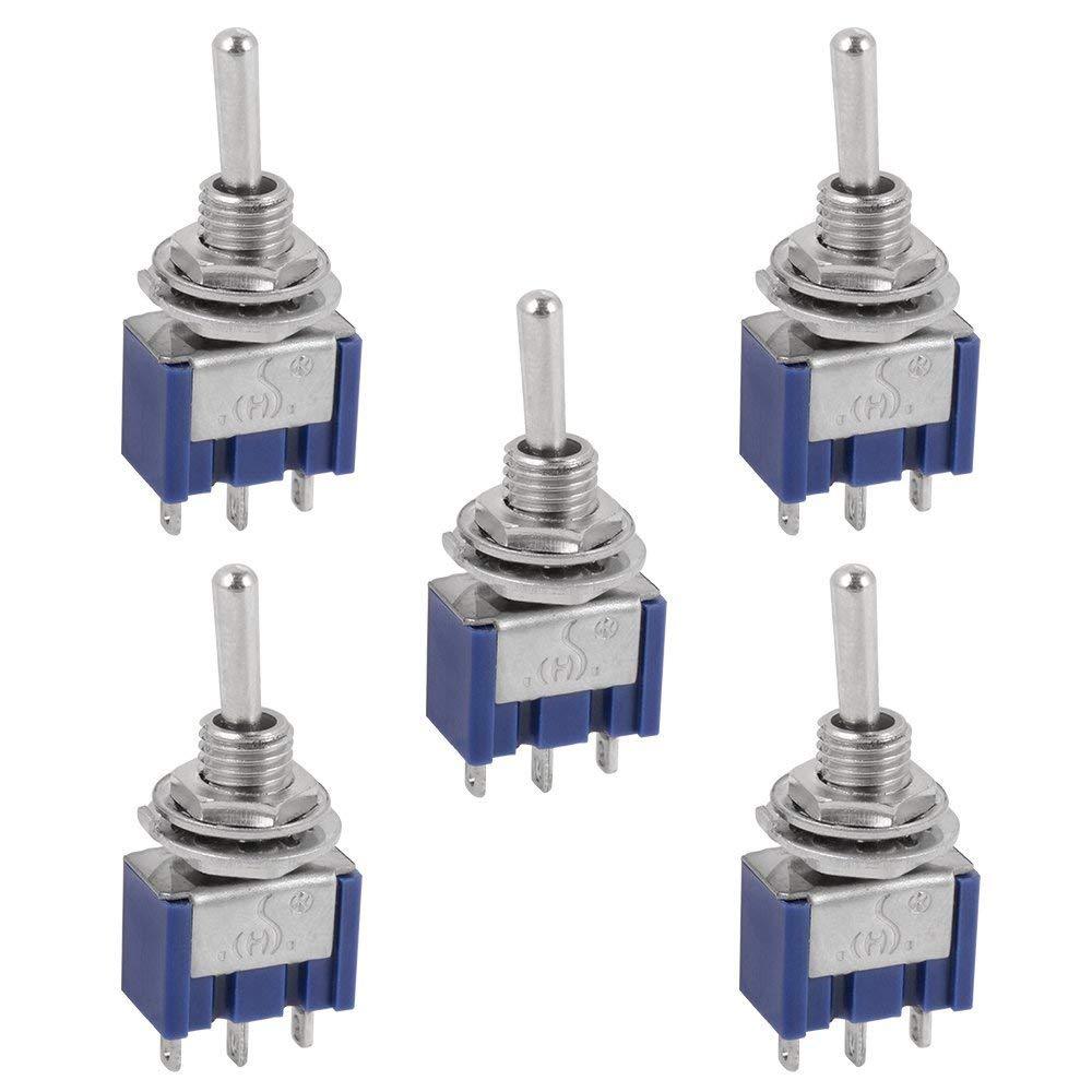 5-Piece Micro Mini Toggle Switch – AC ON/OFF/ON SPDT, 3 Position, 6 Amp AC125V