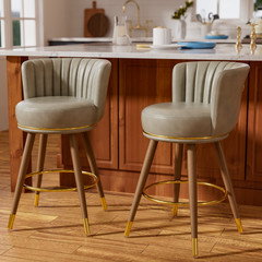 2 Pieces Solid Wood Legs Bar Stools Contemporary Counter Height Bar Chairs 26”