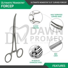 5 Pcs Kelly Hemostat Forceps Curved 5.5″ Locking Clamp Surgical Dental German Gr