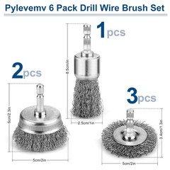 6 Pcs Professional Wire Wheel Carbon Steel Wire Brush for Drill 1/4 In Hex Shank