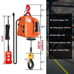 Power Electric Portable Hoist Winch 1500LBS, 3 in 1 Electric Cable Hoist 110V 25