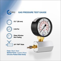 Gas Test Pressure Gauge 30 Pound, 30 PSI / 200 kPa 3/4” FNPT Connection Assembly