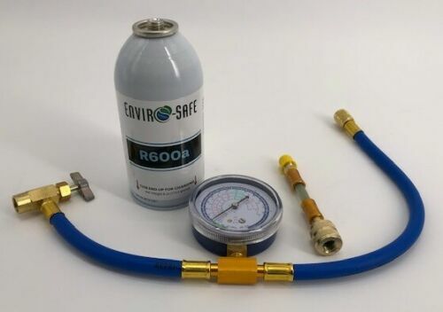 Enviro-Safe R600a refrigerant with Gauge & Proseal Mini Direct Inject Kit #8063