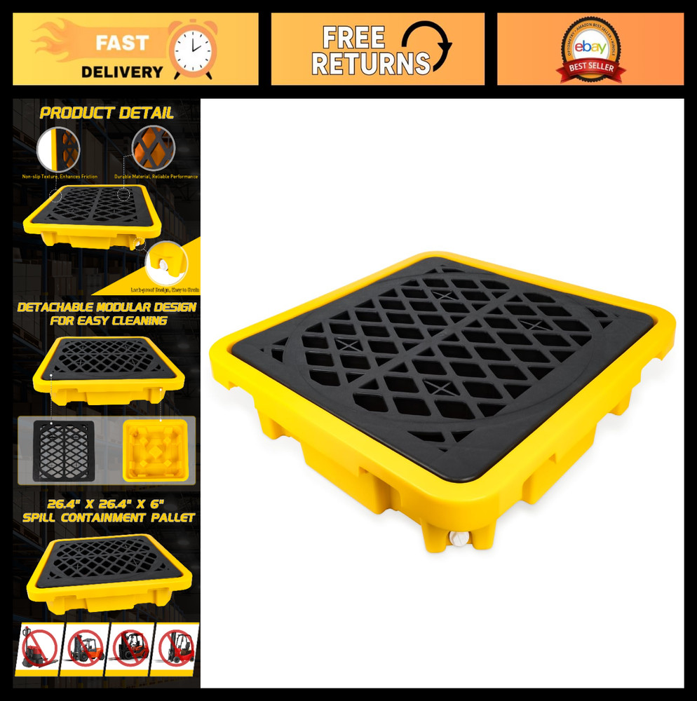 Drum Spill Containment Pallet with Drain – Leakproof Storage Platform, 2200lbs C